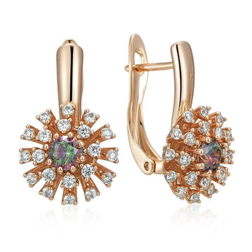 Luxury Filled Rose Gold of 14-Karat Purity Colorful AAA Zircon Crystals Flower Drop Earrings - Fine Jewellery